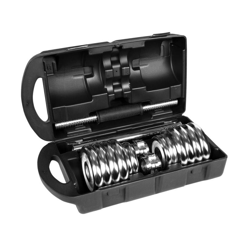 REBEL ACTIVE ADJUSTABLE CHROME DUMBBELLS IN CASE WITH BAR, 15 KG SET To be categorized Your Sports Performance