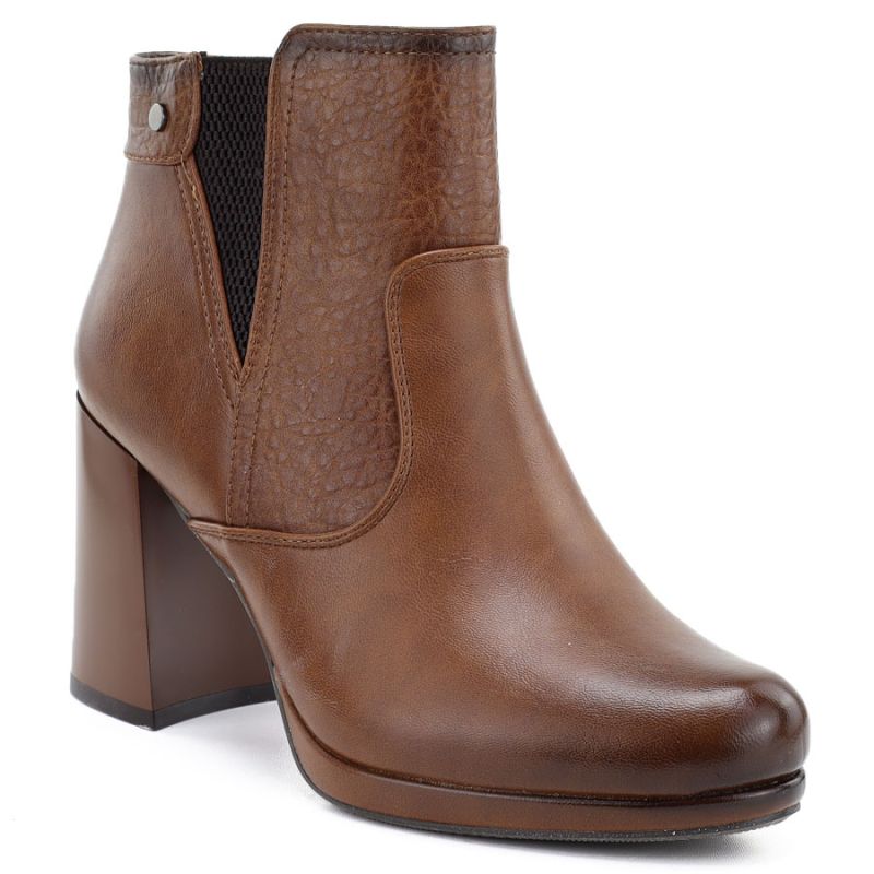 Women's ankle boots with a block heel and platform, insulated, brown, M.Daszyński AF125B-1
