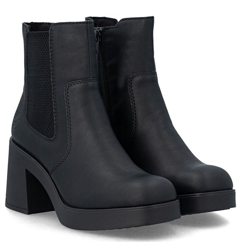 Women's Chelsea boots with a block heel, insulated, black, Rieker 58081-00