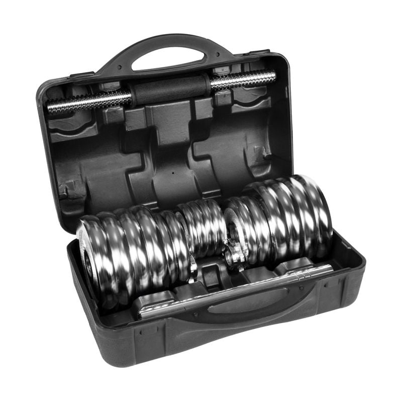 REBEL ACTIVE ADJUSTABLE CHROME DUMBBELLS IN CASE WITH BAR, SET 30 KG To be categorized Your Sports Performance