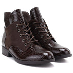 Women's patent leather ankle boots, brown, Vinceza HX27-16524