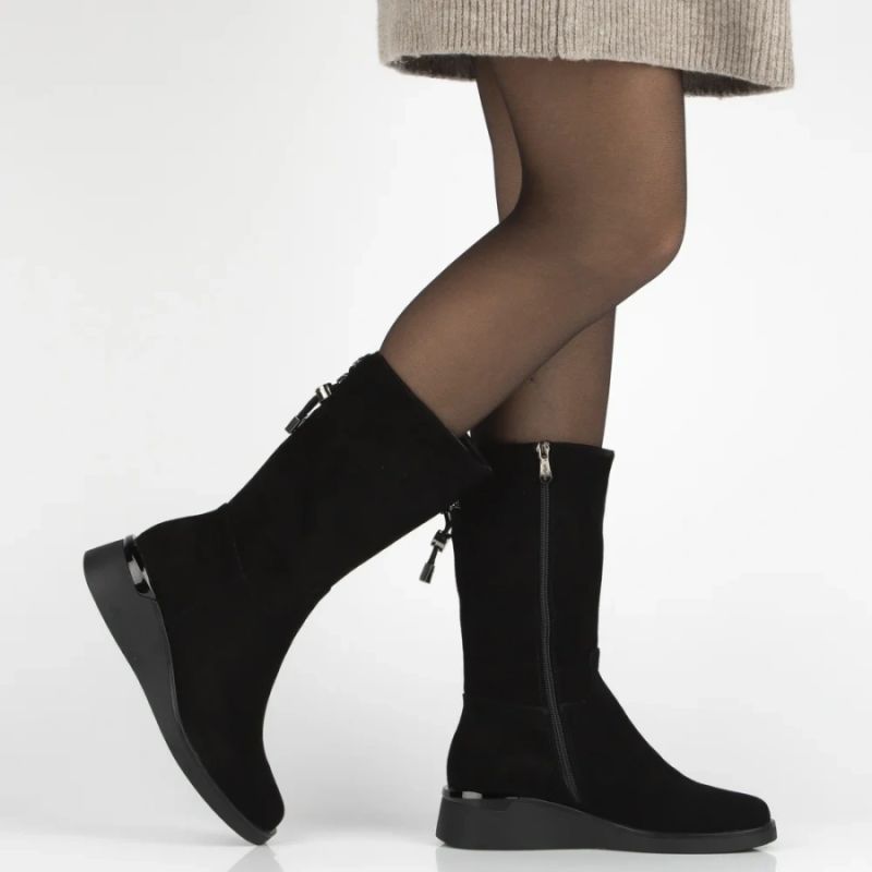 Women's leather high wedge ankle boots, black Filippo DBT7210