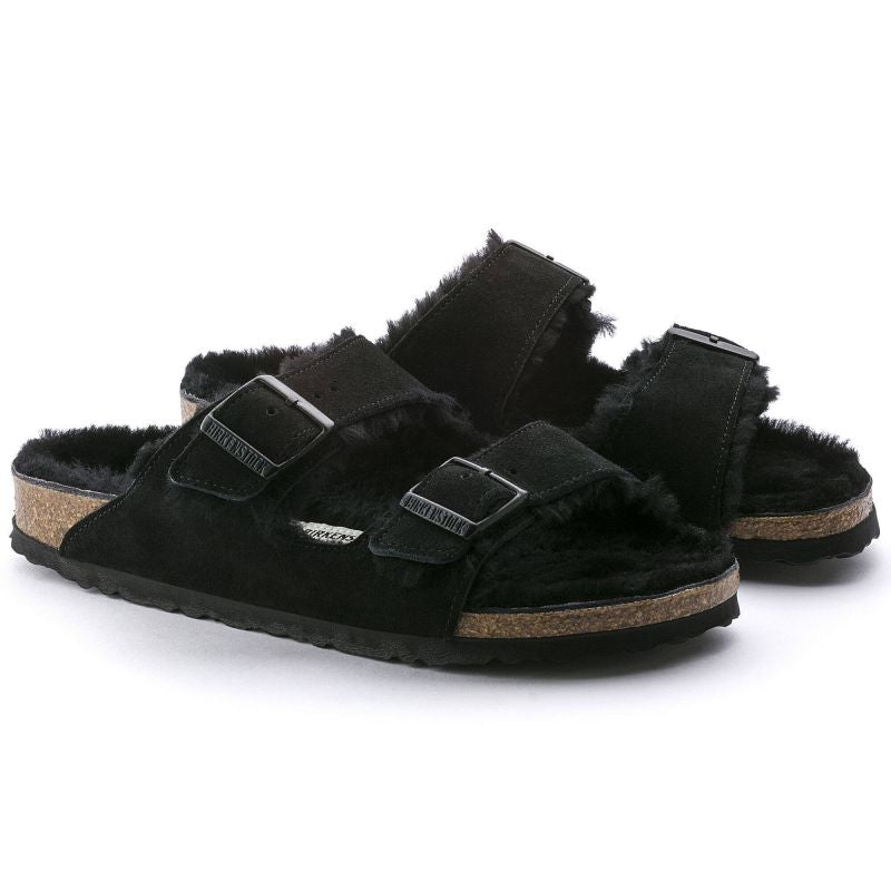 Women's slippers insulated with lambswool Birkenstock Arizona VL Shearling Black suede leather regular wide (0752661) Footwear/Lifestyle/Brinkenstock/Klapki/chodaki Birkenstock