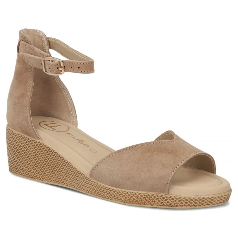 Filippo DS7635 Women's Taupe Leather Wedge Sandals Filippo