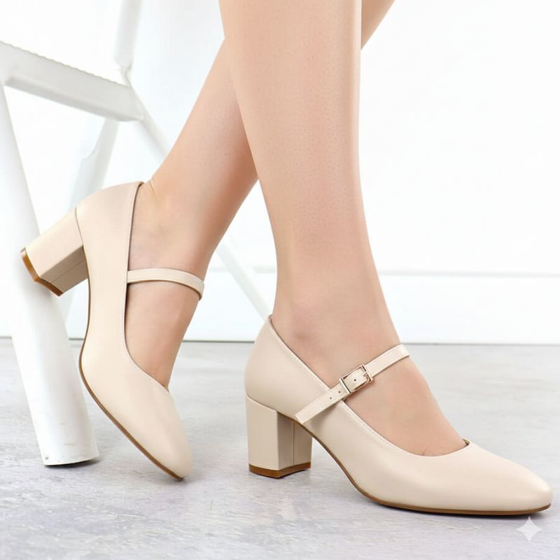Nude low-heeled pumps with strap Sergio Leone PB176 Footwear Your Sports Performance