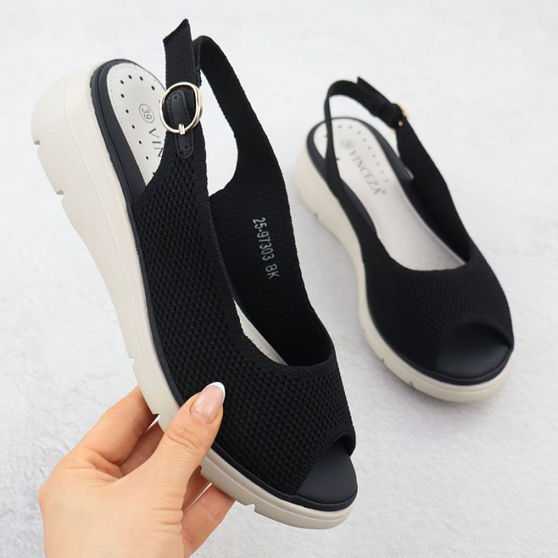 Women's black textile wedge sandals Vinceza 97303 Footwear Your Sports Performance