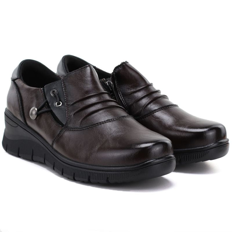 Women's brown leather wedge shoes Vinceza 133118