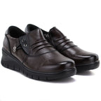Women's brown leather wedge shoes Vinceza 133118