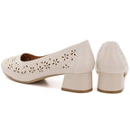 Women's openwork beige block heel pumps Sergio Leone SK180 LEONE