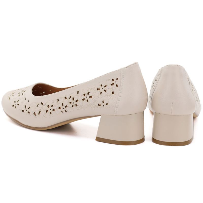 Women's openwork beige block heel pumps Sergio Leone SK180 LEONE