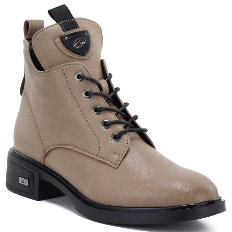 Beige women’s leather heeled ankle boots Vinceza 133145