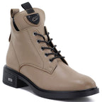 Beige women’s leather heeled ankle boots Vinceza 133145
