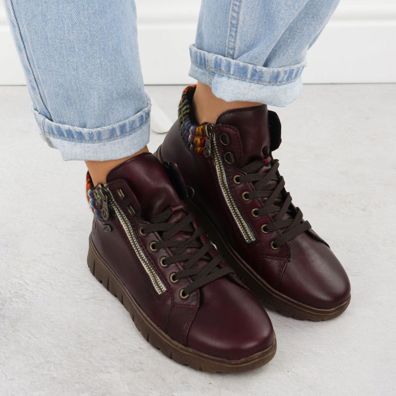 Women's leather ankle boots, burgundy, Rieker N1305-35 Footwear Your Sports Performance