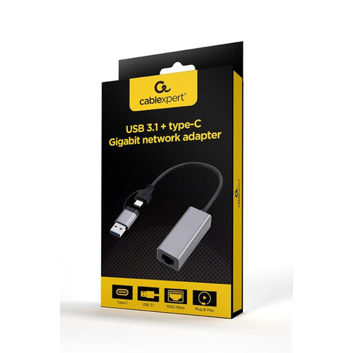 GEMBIRD ADAPTER USB TYPE 3.1 + USB-C -> LAN RJ45 GIGABIT 15CM Kable i adaptery/Adaptery, przejściówki Your Sports Performance