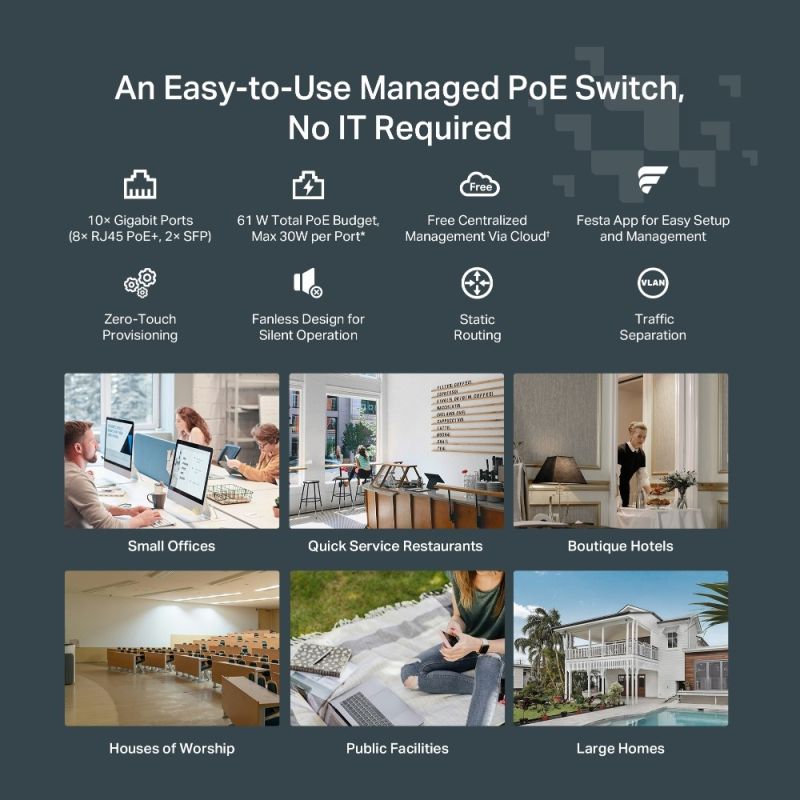 TP-Link FESTA FS310GP Network Links Managed L2/L2+ Gigabit Ethernet (10/100/1000) PoE Support 1U White Komunikacja i łączność/Switch-e Your Sports Performance