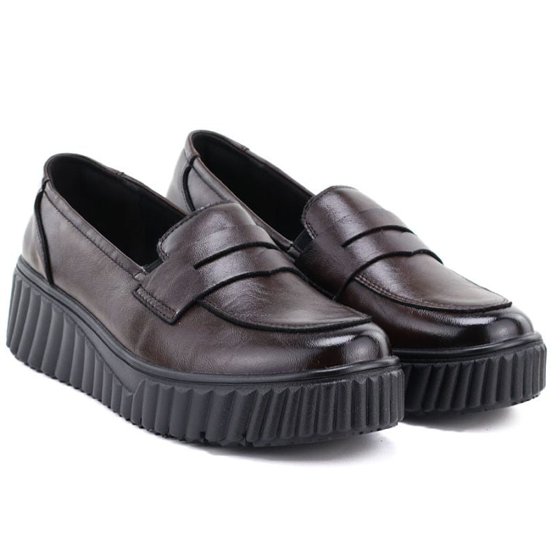 Brown leather wedge moccasin shoes Vinceza 133135