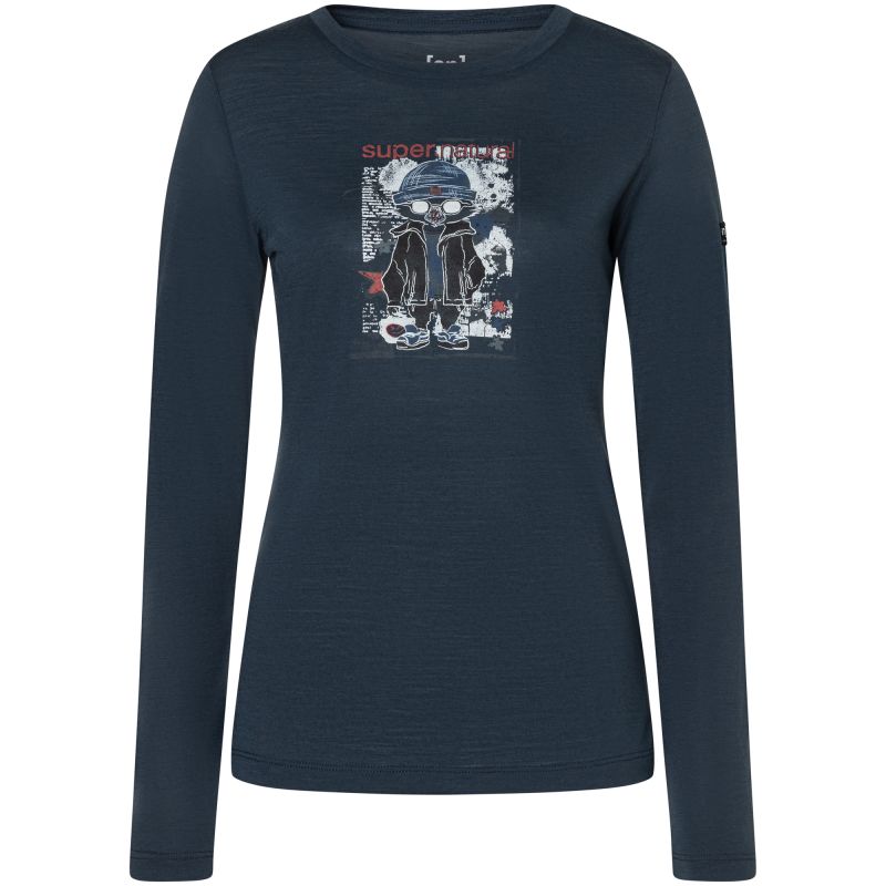 Women’s long-sleeve thermal shirt SUPER.NATURAL W Crazy Mouse LS navy blue