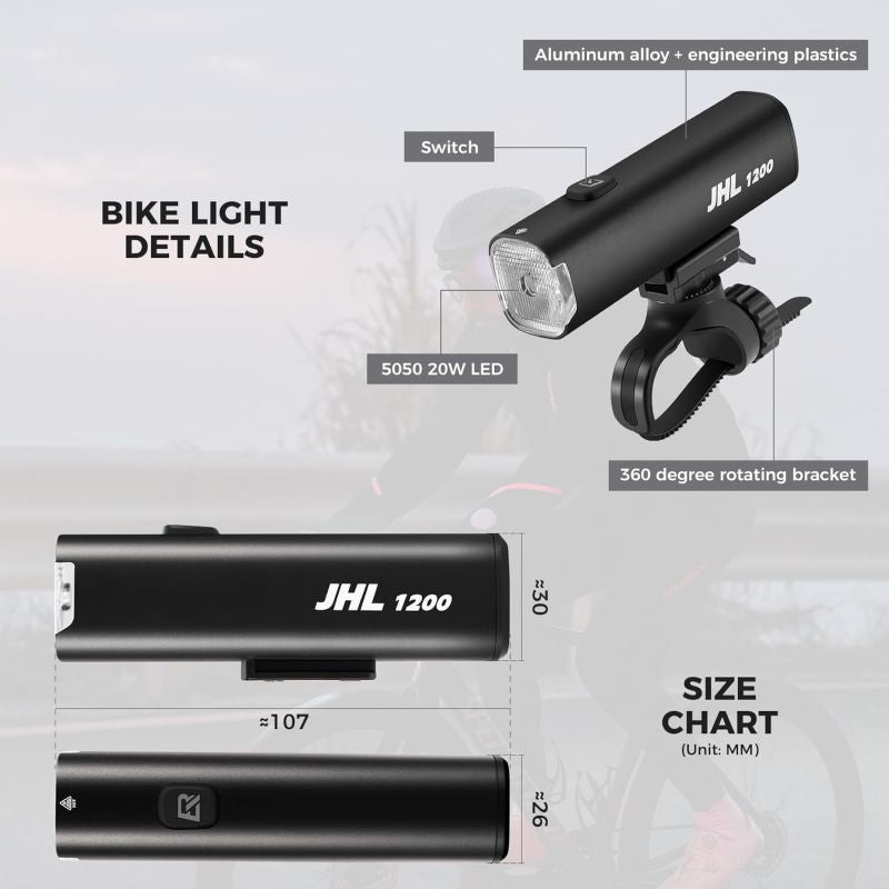 Rockbros front bike light 1200LM black Rockbros/Akcesoria Rowerowe/Światła Rowerowe Your Sports Performance