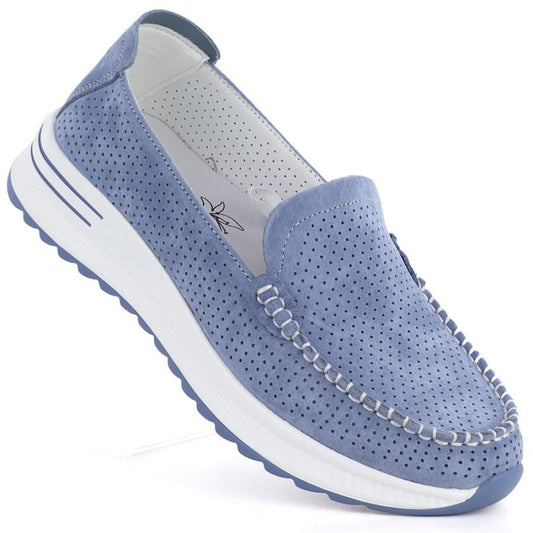 Leather moccasins with a thick sole, openwork, blue Jezzi 9793 Jezzi