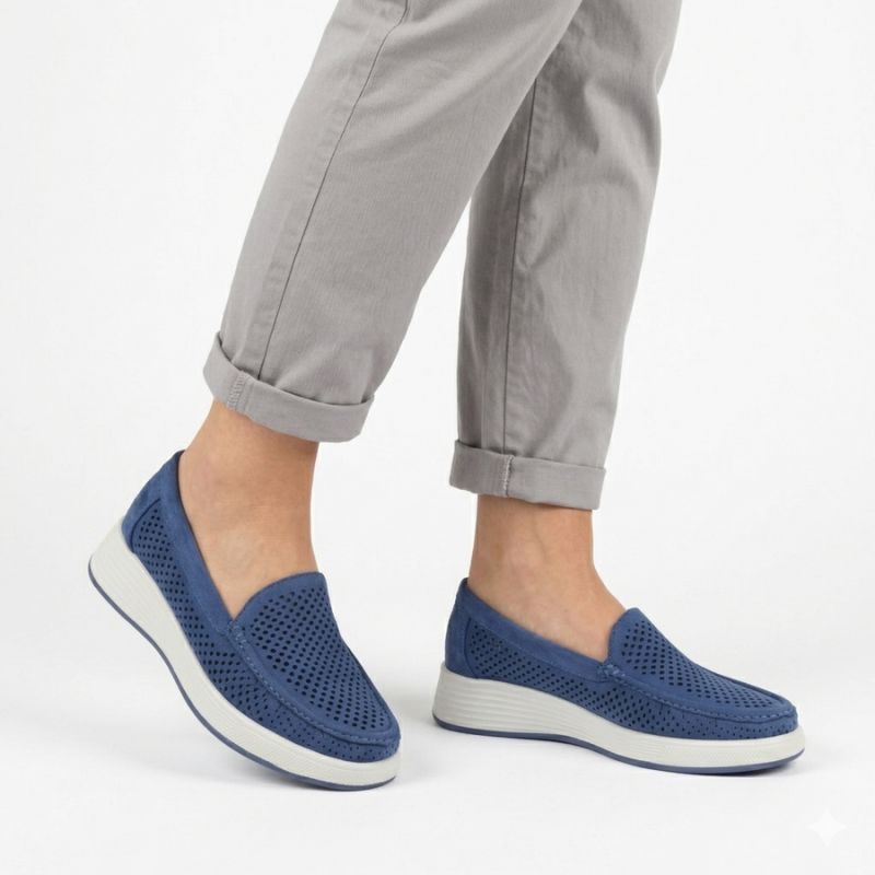 Women's openwork platform shoes blue Sergio Leone MK097H Sergio Leone