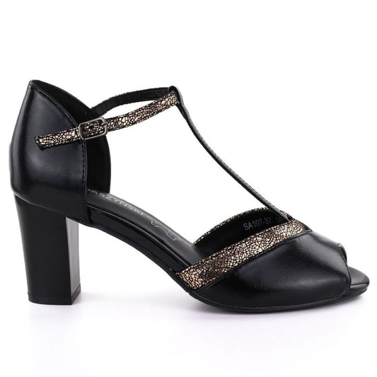 Black open toe pumps on a block heel M.Daszyński SA107-37 M. Daszyński