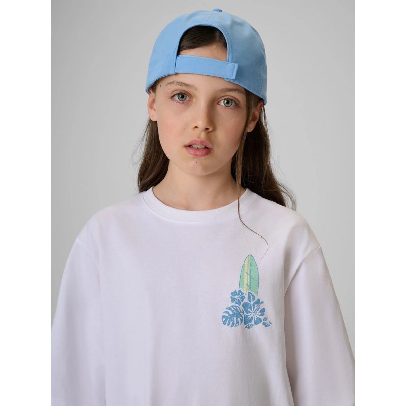 Girls' loose T-shirt with print 4F 4FJRSS26TTSHF3980-11S