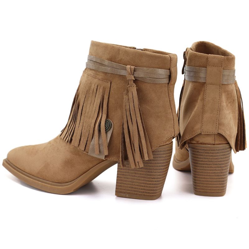 Women's cowboy boots with fringes, insulated, camel M.Daszyński