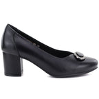 Black leather pumps with a block heel, Potocki JE19511