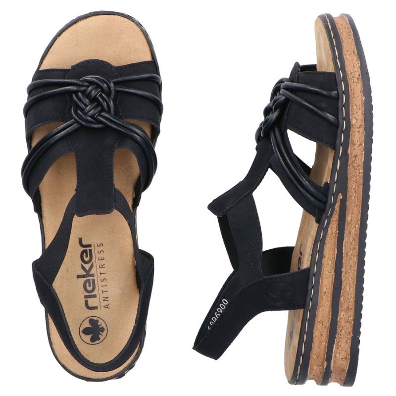 Women's black elastic strap sandals Rieker 62969-00 Rieker