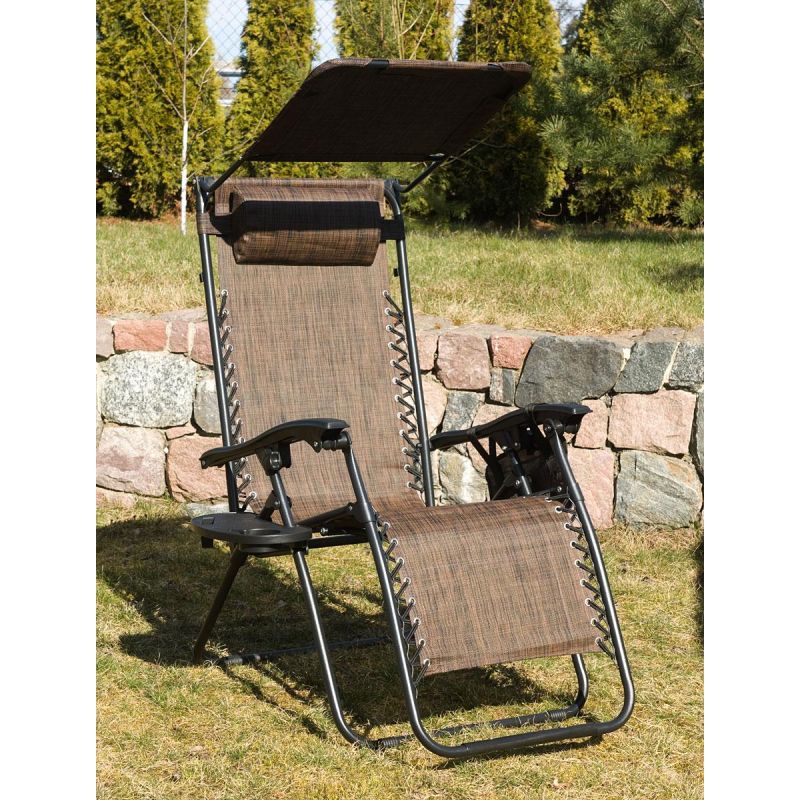 FOLDABLE GARDEN DECHAIR WITH CANOPY 173X52/65X110CM BROWN Home and Garden/Garden Your Sports Performance