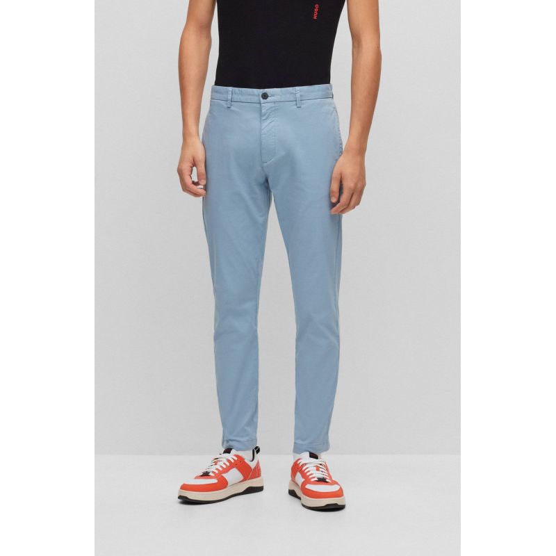 Hugo Boss men's slim-fit trousers in stretch cotton gabardine, light blue (50468314-451) In preparation Your Sports Performance
