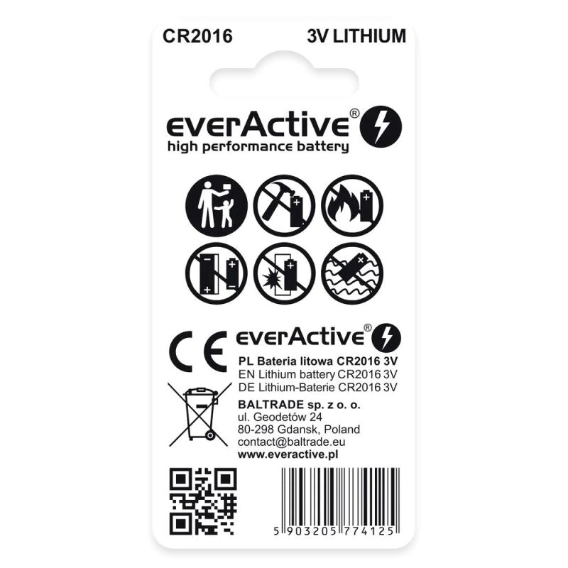 EVERACTIVE MINI CR2016 LITHIUM BATTERIES BLISTER 2 PCS CR20162BL Baterie, akumulatorki i ładowarki/Baterie Your Sports Performance