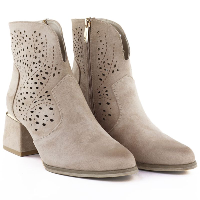 Women's suede ankle boots with openwork heels, beige, Potocki SZ12757 To be categorized Your Sports Performance