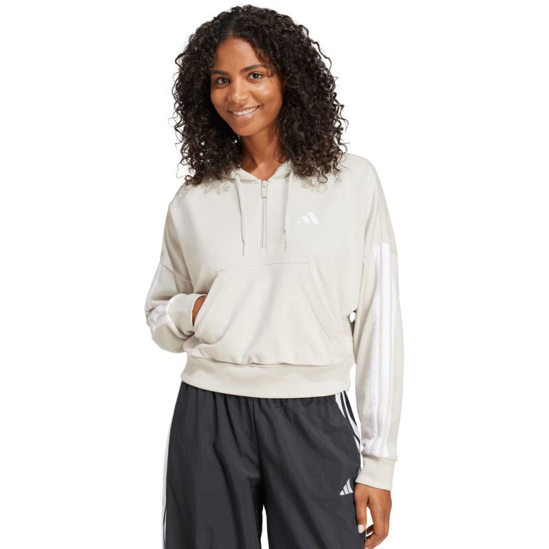 Women's adidas Essentials 3-Stripes French Terry Quarter-Zip Hoodie Beige JN1958 In preparation Adidas