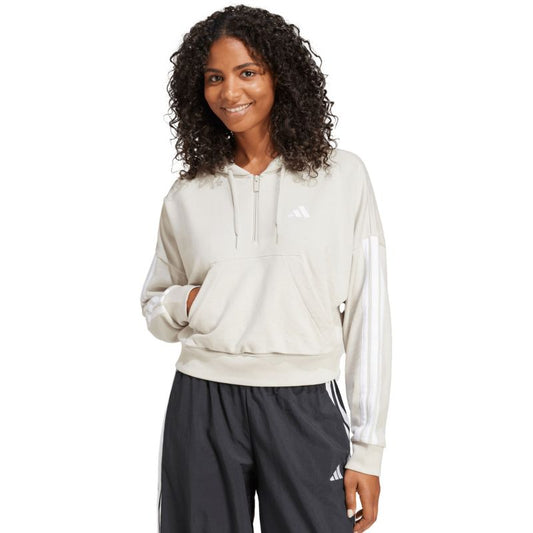 Women's adidas Essentials 3-Stripes French Terry Quarter-Zip Hoodie Beige JN1958 In preparation Adidas