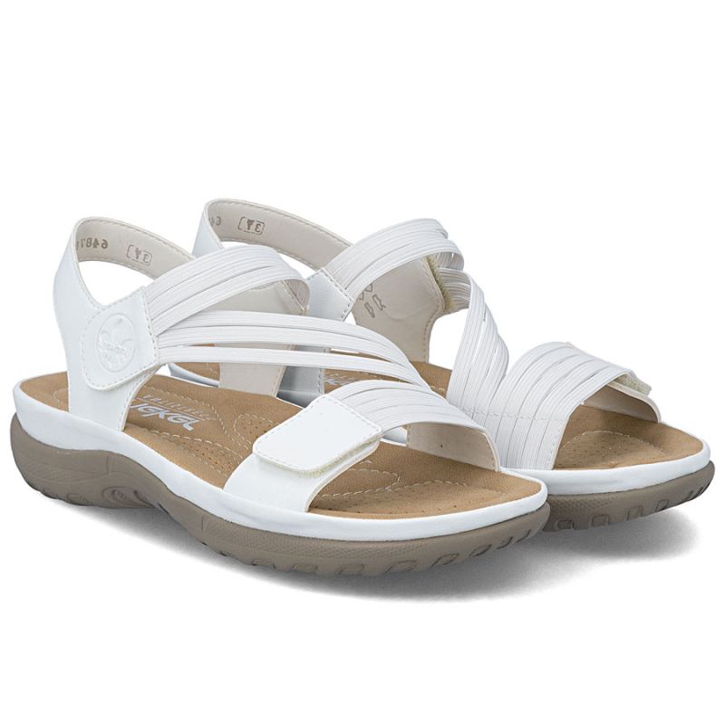 Comfortable women's sandals with Velcro and elastic bands, white Rieker 64870-81 Rieker