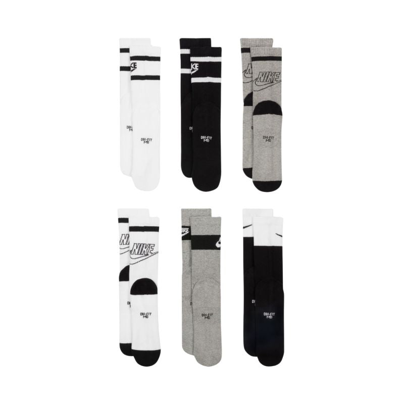 Nike Everyday Cush Crew Youth 6PR Socks, White, Grey, Black CK7302 901
