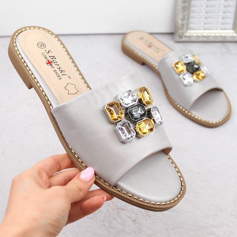 S.Barski W OLI262B silver flip-flops with zircons Footwear/Lifestyle/S.Barski Your Sports Performance