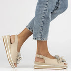 Women's leather wedge sandals beige Filippo DS7045/26 Filippo