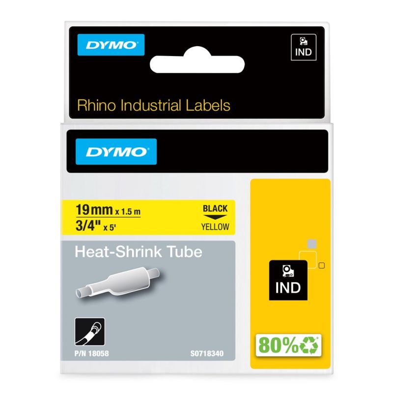 RHINO 19x1.5 heat shrink tape with black and yellow print Auto ID/Etykiety samoprzylepne Your Sports Performance
