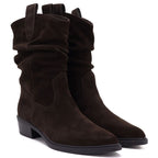 Women’s chocolate-brown leather ruched cowboy ankle boots Sergio Leone BT-16-S