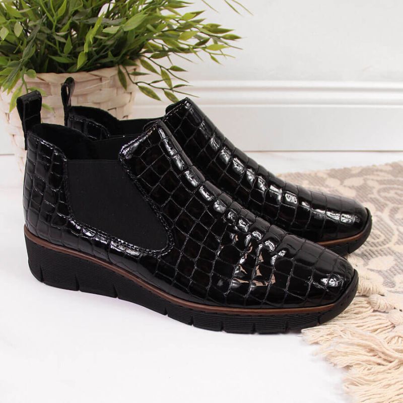 Rieker W R474 snakeskin leather ankle boots black