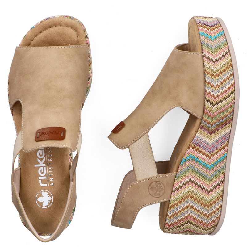 Women's beige wedge sandals Rieker 69472-60 Rieker