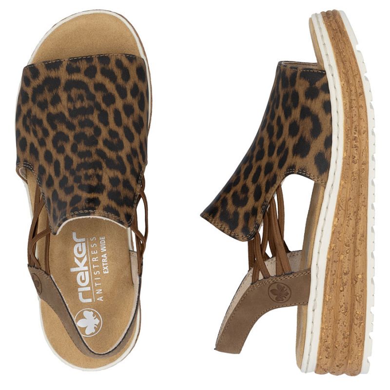 Women's beige leopard print platform sandals Rieker 62741-90 Footwear Your Sports Performance