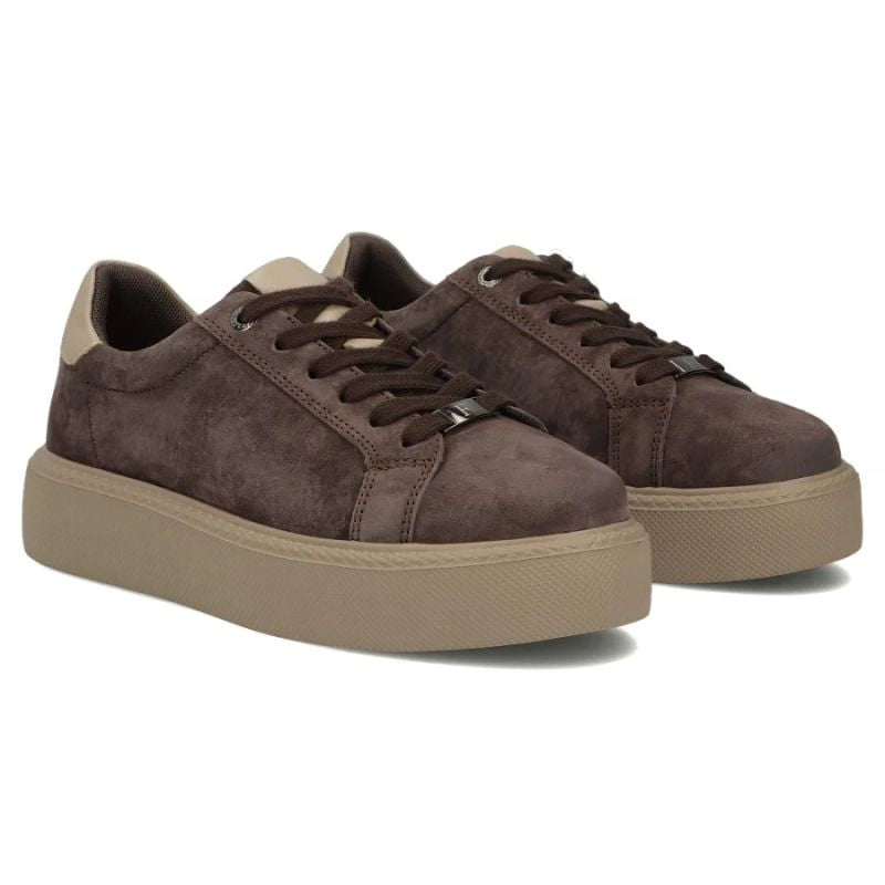 Women's leather platform sneakers, brown, Filippo DP6119