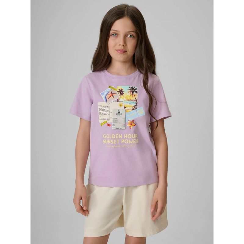 Girls' regular printed T-shirt 4F 4FJRAW26TTSHF4326-052S