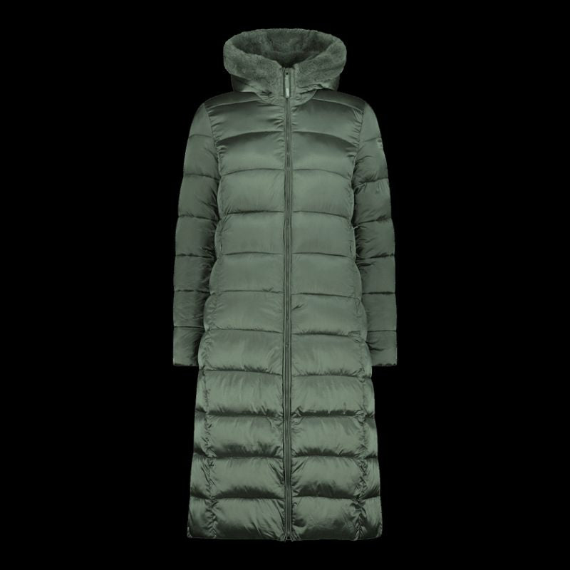 CMP women's winter jacket with hood, insulated coat, long, green (34K0046F/E621) CMP