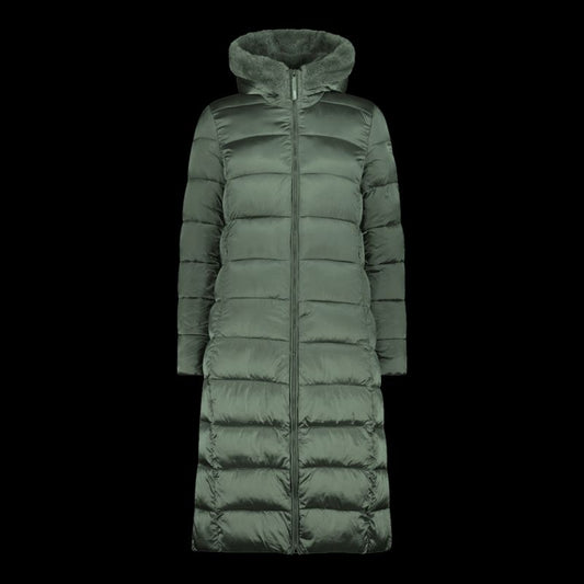 CMP women's winter jacket with hood, insulated coat, long, green (34K0046F/E621) CMP