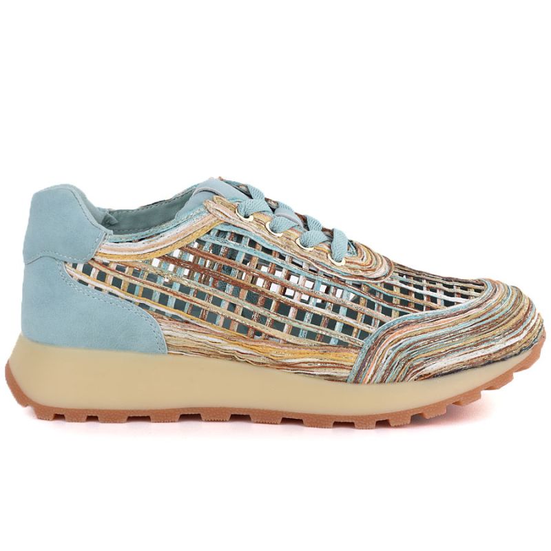 Women's openwork shoes in blue and beige Artiker 58C1289 Artiker