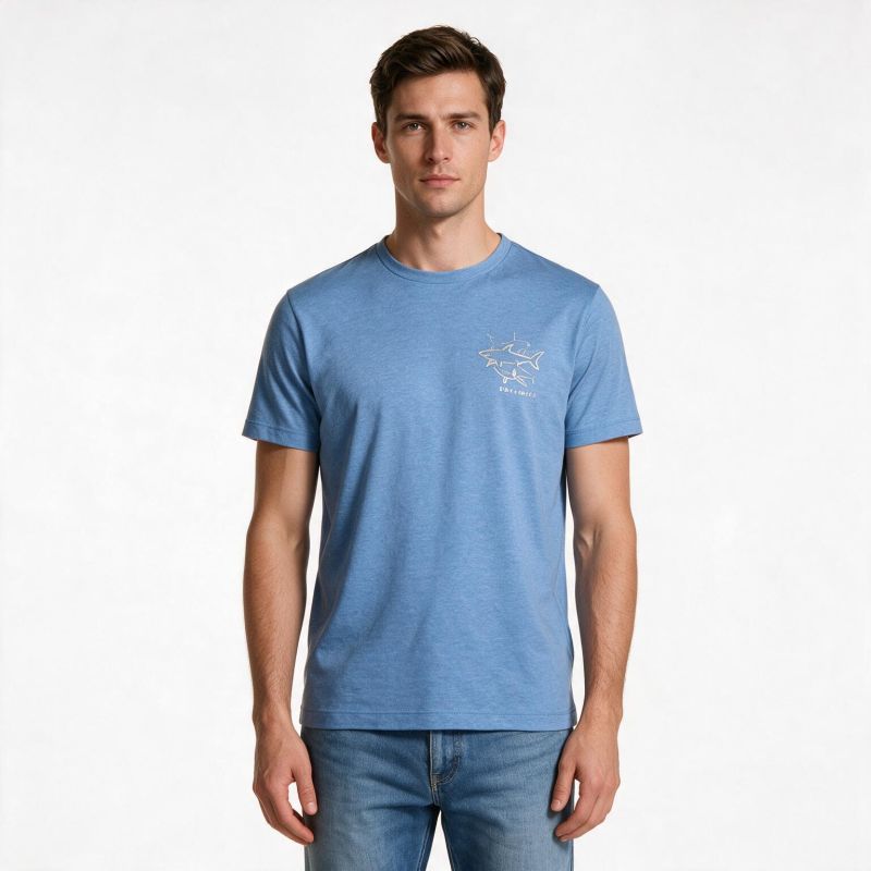 Paul&Shark Men's Cotton T-shirt Medium Denim 26411035-337 - Classic Cut, Soft Cotton